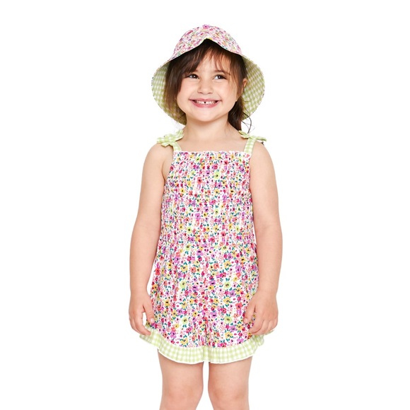 COPY - Wonder Nation girls 2pc Neon Floral Sleeveless Romper & bucket hat size … - Picture 2 of 16